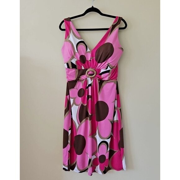 Joseph Ribkoff Dress s18 Multicolor Bodycon Sleeveless Floral Ruched Buckle Boho - Picture 11 of 13